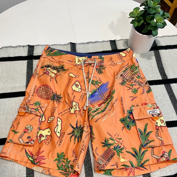 Like New! J. Crew Original Board Shorts Hawaiian Swim Trunks Orange - Picture 2 of 8
